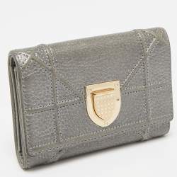 Pre Owned Dior Metallic Leather Diorama Trifold Compact Wallet