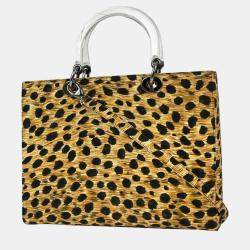 Pre Owned Christian Dior Yellow Cheetah Lady Dior Handbag