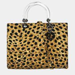 Pre Owned Christian Dior Yellow Cheetah Lady Dior Handbag