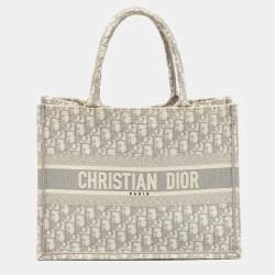 Dior Grey Oblique Embroidered Canvas Medium Book Tote
