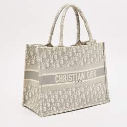 Dior Grey Oblique Embroidered Canvas Medium Book Tote