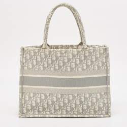Dior Grey Oblique Embroidered Canvas Medium Book Tote