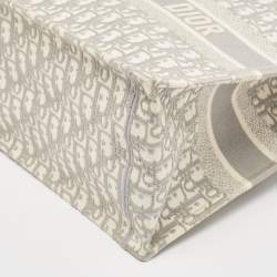 Dior Grey Oblique Embroidered Canvas Medium Book Tote