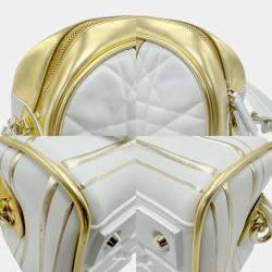 Christian Dior Leather Rubber White X Gold Vibe Medium Boston Bag