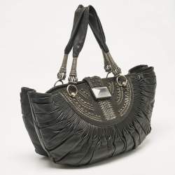 Pre Owned Dior Black Leather Plisse Hobo