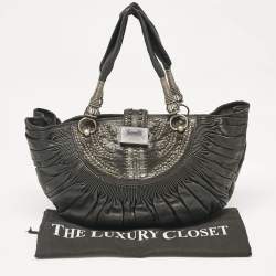 Pre Owned Dior Black Leather Plisse Hobo