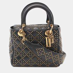 Dior Black Medium Lambskin Cannage Studded Supple Lady Dior