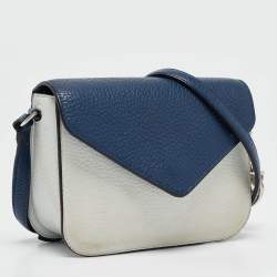 Dior Two Tone Blue Leather Diorissimo Promenade Envelope Pouch Crossbody Bag