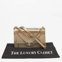 Pre Owned Dior Gold Microcannage Patent Leather Medium Diorama Flap Shoulder Bag