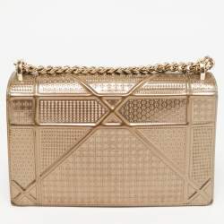 Pre Owned Dior Gold Microcannage Patent Leather Medium Diorama Flap Shoulder Bag