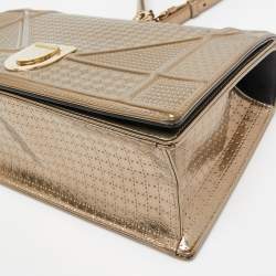 Pre Owned Dior Gold Microcannage Patent Leather Medium Diorama Flap Shoulder Bag