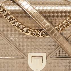 Pre Owned Dior Gold Microcannage Patent Leather Medium Diorama Flap Shoulder Bag