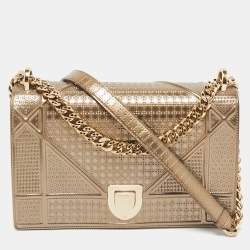 Pre Owned Dior Gold Microcannage Patent Leather Medium Diorama Flap Shoulder Bag