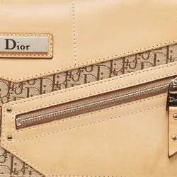 Pre Owned Dior Beige Oblique Canvas and Leather Zip Pocket Shoulder Bag
