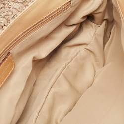 Pre Owned Dior Beige Oblique Canvas and Leather Zip Pocket Shoulder Bag