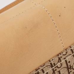 Pre Owned Dior Beige Oblique Canvas and Leather Zip Pocket Shoulder Bag