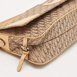 Pre Owned Dior Beige Oblique Canvas and Leather Zip Pocket Shoulder Bag