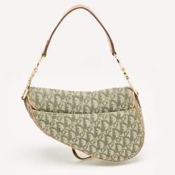 Pre Owned Dior Green/Tan Oblique Canvas Saddle Bag