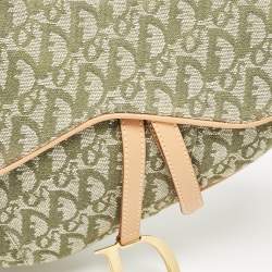 Pre Owned Dior Green/Tan Oblique Canvas Saddle Bag