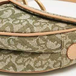 Pre Owned Dior Green/Tan Oblique Canvas Saddle Bag