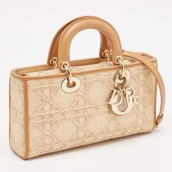 Pre Owned Dior Tan/Natural Cannage Straw Medium Lady D-Joy Tote
