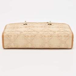 Pre Owned Dior Tan/Natural Cannage Straw Medium Lady D-Joy Tote