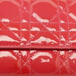 Pre Owned Dior Pink Cannage Patent Leather Lady Dior Wallet On Chain