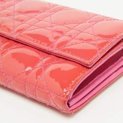 Pre Owned Dior Pink Cannage Patent Leather Lady Dior Wallet On Chain