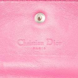 Pre Owned Dior Pink Cannage Patent Leather Lady Dior Wallet On Chain