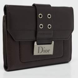 Pre Owned Dior Dark Brown Leather Street Chic Compact Wallet