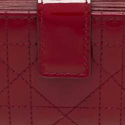 Pre Owned Dior Red Cannage Patent Leather Lady Dior 5 Gusset Card Holder