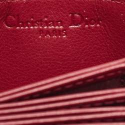 Pre Owned Dior Red Cannage Patent Leather Lady Dior 5 Gusset Card Holder