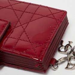 Pre Owned Dior Red Cannage Patent Leather Lady Dior 5 Gusset Card Holder