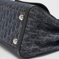 Pre Owned Dior Black Oblique Denim and Leather Flight Shopper Tote