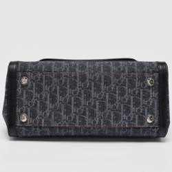 Pre Owned Dior Black Oblique Denim and Leather Flight Shopper Tote