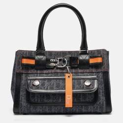 Pre Owned Dior Black Oblique Denim and Leather Flight Shopper Tote