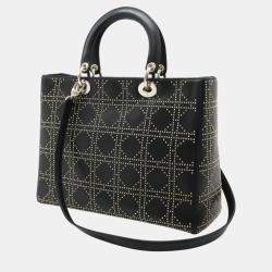Dior Black  Studded Leather Lady Cannage Shoulder Bag