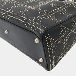 Dior Black  Studded Leather Lady Cannage Shoulder Bag