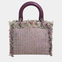 Pre Owned Dior Purple Tweed, Leather Ginza Limited Lady Dior Shoulder Bag