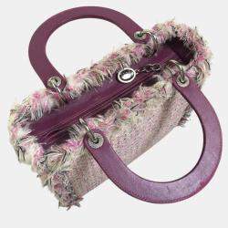 Pre Owned Dior Purple Tweed, Leather Ginza Limited Lady Dior Shoulder Bag