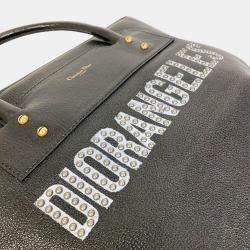 Dior Black  Leather Logo Studs Tote  Bag