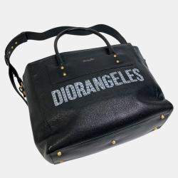 Dior Black  Leather Logo Studs Tote  Bag