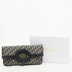 Pre Owned Dior Navy Blue Oblique Canvas and Leather Fold Over Clutch