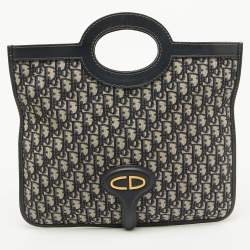Pre Owned Dior Navy Blue Oblique Canvas and Leather Fold Over Clutch