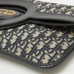 Pre Owned Dior Navy Blue Oblique Canvas and Leather Fold Over Clutch
