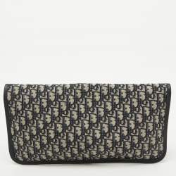 Pre Owned Dior Navy Blue Oblique Canvas and Leather Fold Over Clutch