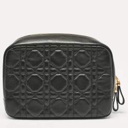 Pre Owned Dior Black Cannage Leather Caro Zip Pouch