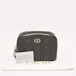 Pre Owned Dior Black Cannage Leather Caro Zip Pouch