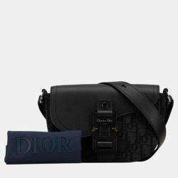 Pre Owned Dior Black Canvas Leather Trotter Saddle Shoulder Bag