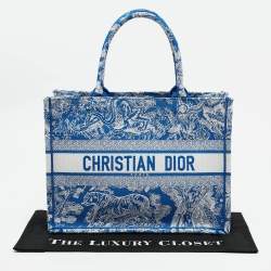 Dior Blue/White Embroidered Toile de Jouy Canvas Medium Book Tote 